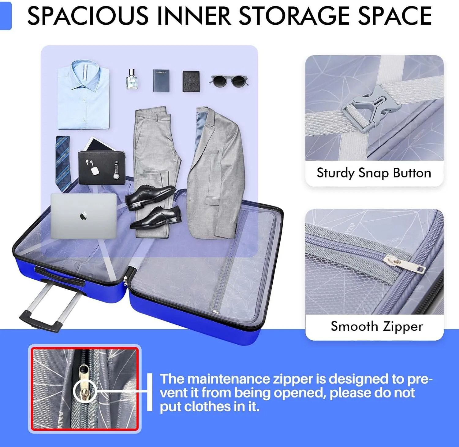 AnyZip Luggage Sets 3 Piece PC ABS Hardside Lightweight Suitcase with 4 Universal Wheels TSA Lock Carry On 20 24 28 Inch Blue