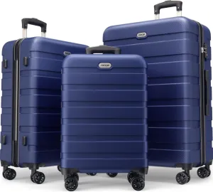 AnyZip Luggage Sets 3 Piece PC ABS Hardside Lightweight Suitcase with 4 Universal Wheels TSA Lock Carry On 20 24 28 Inch Dark Blue