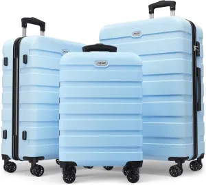 AnyZip Luggage Sets 3 Piece PC ABS Hardside Lightweight Suitcase with 4 Universal Wheels TSA Lock Carry On 20 24 28 Inch Light Blue
