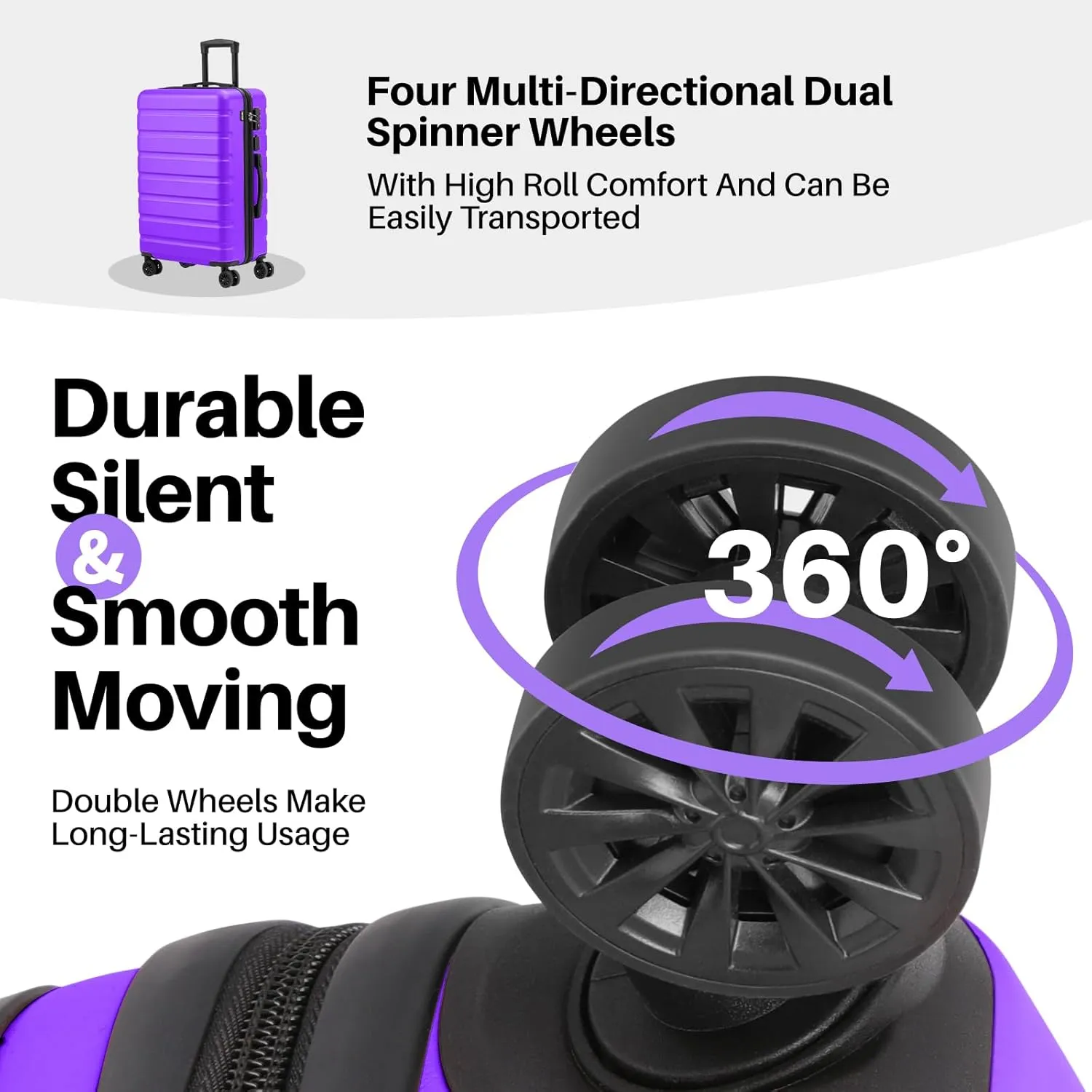 AnyZip Suitcase Hardside PC ABS Lightweight USB Luggage with Wheels TSA Lock Checked-Medium 24 Inch Violet Purple