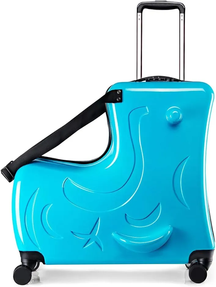 AO WEI LA OW Duffel Bag for Kids Ride-On Suitcase Carry-On Luggage with Wheels (Blue, 24 Inch(suggest 6-12 years old))