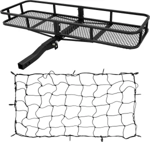 ARKSEN Heavy Duty Angled Cargo Carrier Tow Hitch with Net, Folding Luggage Storage Basket for Camping or Traveling, SUV, Pickup Truck or Car, 500 lbs Capacity, 60 x 24 x 6 Inch