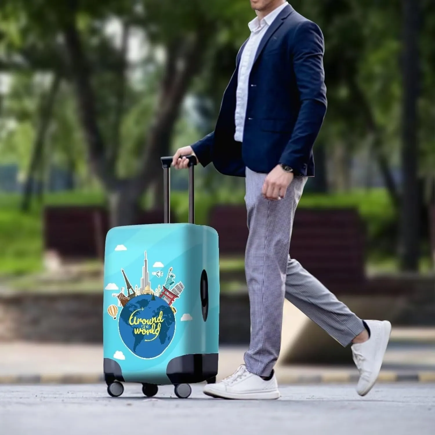 Around The World Airplane Suitcase Covers Travel Luggage Cover Suitcase Protector Fits 18-32 Inch Luggage All Around Suitcase Cover American Tourister Luggage 18/24/28/32 Inch Cover-L