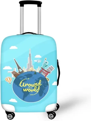Around The World Airplane Suitcase Covers Travel Luggage Cover Suitcase Protector Fits 18-32 Inch Luggage All Around Suitcase Cover American Tourister Luggage 18/24/28/32 Inch Cover-L