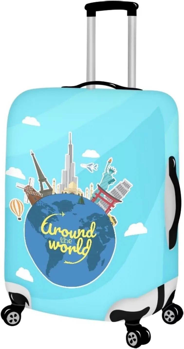 Around The World Airplane Suitcase Covers Travel Luggage Cover Suitcase Protector Fits 18-32 Inch Luggage All Around Suitcase Cover American Tourister Luggage 18/24/28/32 Inch Cover-L