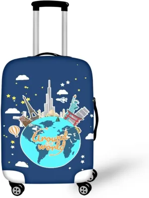 Around The World01 Away Luggage Cover Luggage Cover Washable Suitcase Cover Suitcase Protector Anti-Scratch Suitcase Cover Fits 18-32 Inch Luggage Away Luggage Protector Luggagecover-L