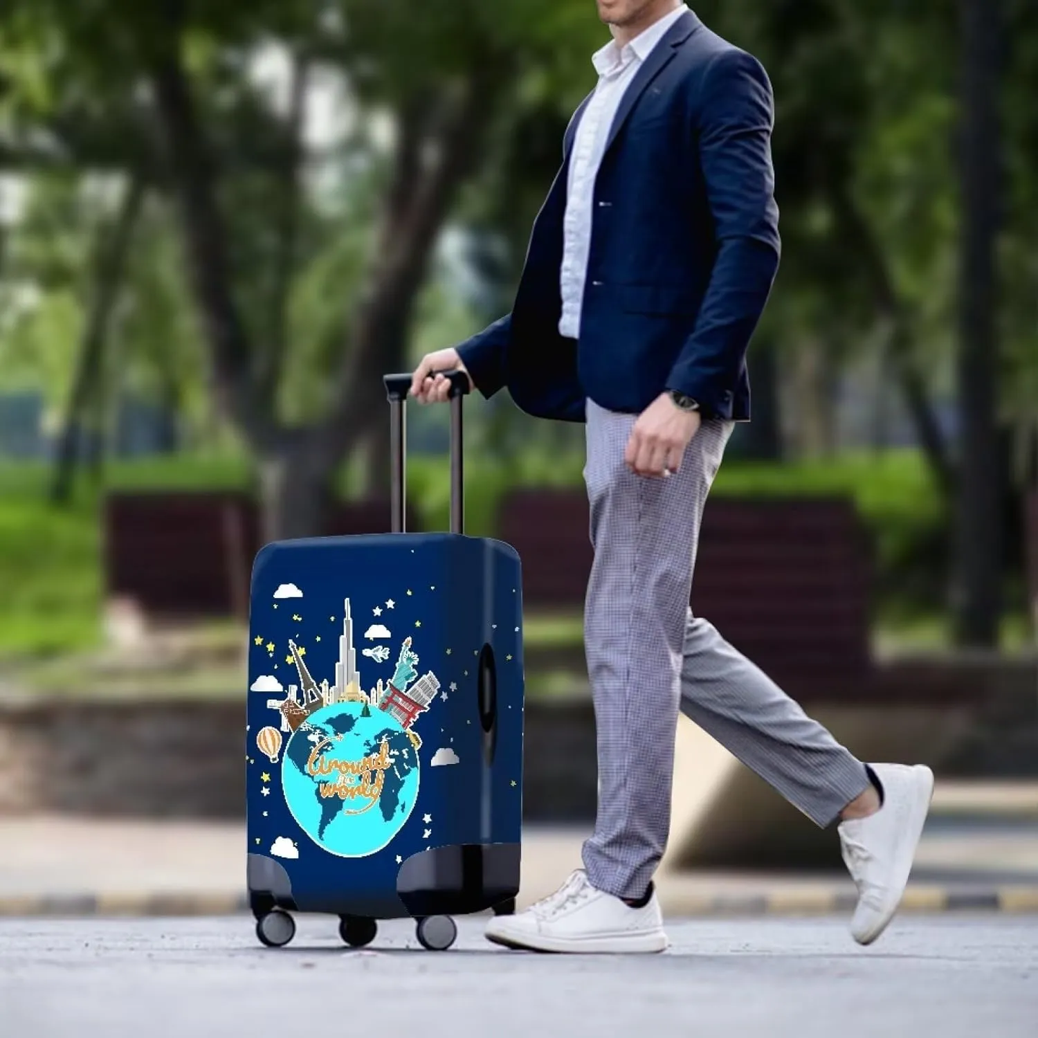 Around The World01 Away Luggage Cover Luggage Cover Washable Suitcase Cover Suitcase Protector Anti-Scratch Suitcase Cover Fits 18-32 Inch Luggage Away Luggage Protector Luggagecover-L