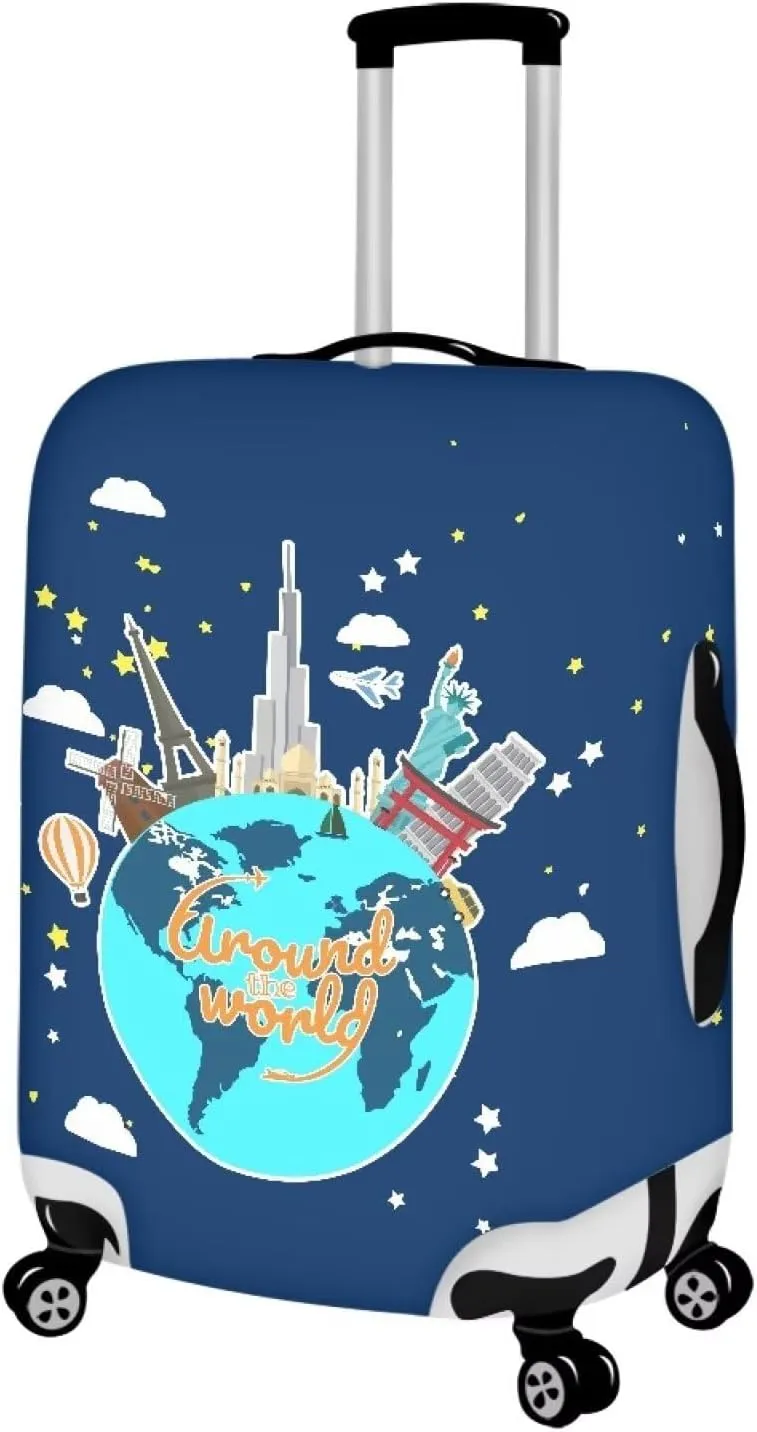 Around The World01 Away Luggage Cover Luggage Cover Washable Suitcase Cover Suitcase Protector Anti-Scratch Suitcase Cover Fits 18-32 Inch Luggage Away Luggage Protector Luggagecover-L