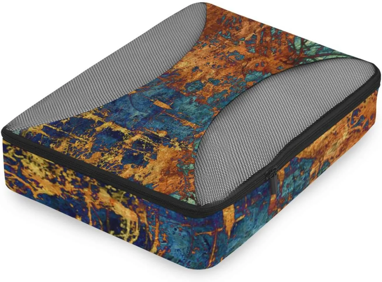 Art Abstract Grunge Graphic Background Dark Orange Black Pattern 4 PCs Set Packing Bags, Luggage Organizer Bag, Portable Cube Toiletry bag, Durable Travel Cosmetic Storage Bag for Men Women