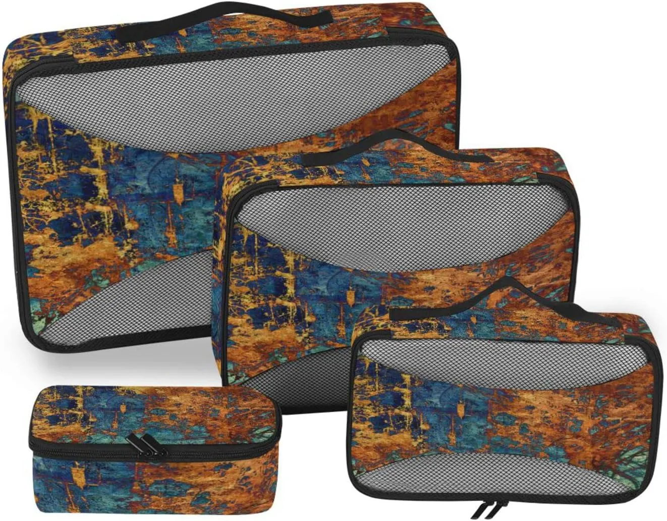 Art Abstract Grunge Graphic Background Dark Orange Black Pattern 4 PCs Set Packing Bags, Luggage Organizer Bag, Portable Cube Toiletry bag, Durable Travel Cosmetic Storage Bag for Men Women
