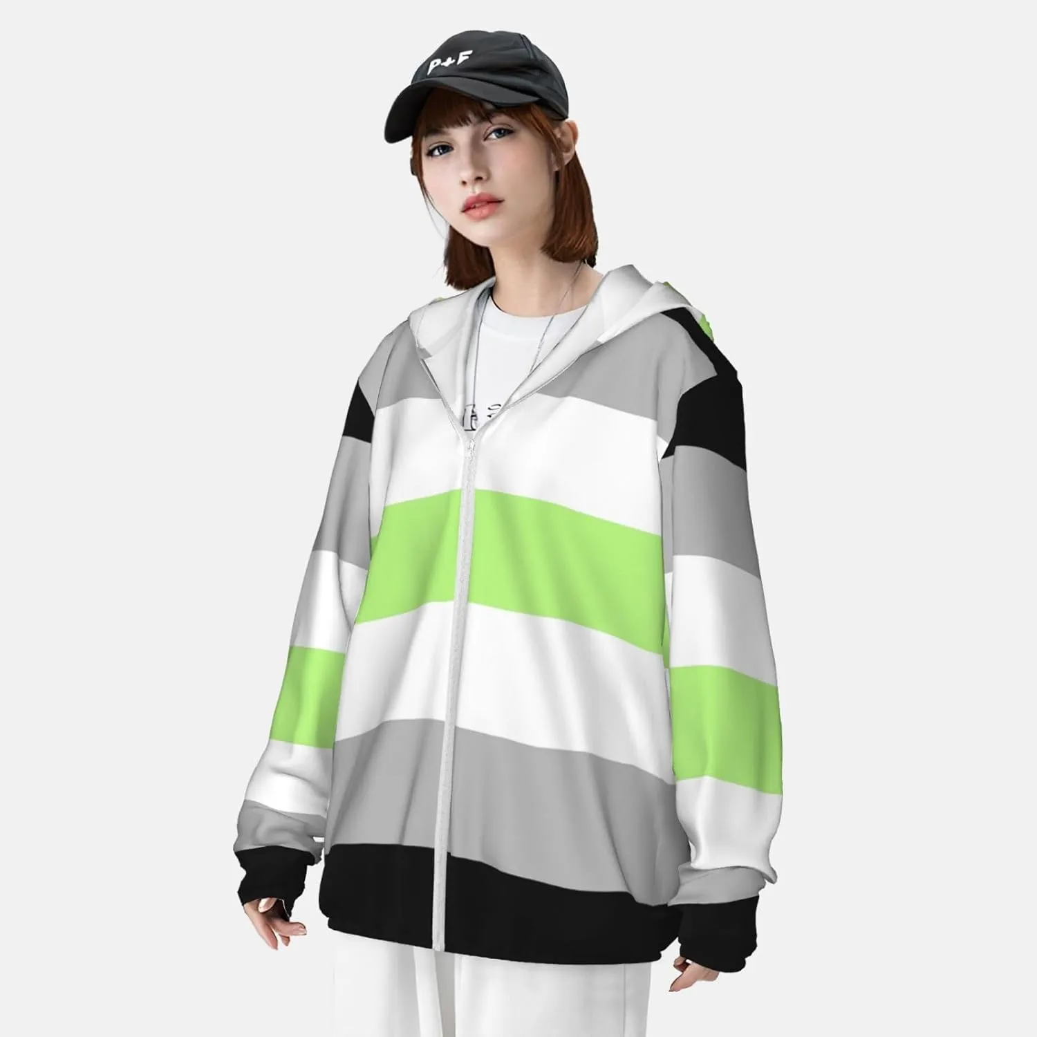 Asexual Pride Flag Sun Protection Hoodie Full Zip Shirts Jacket With Pockets For Hiking Outdoor Running For Women Men