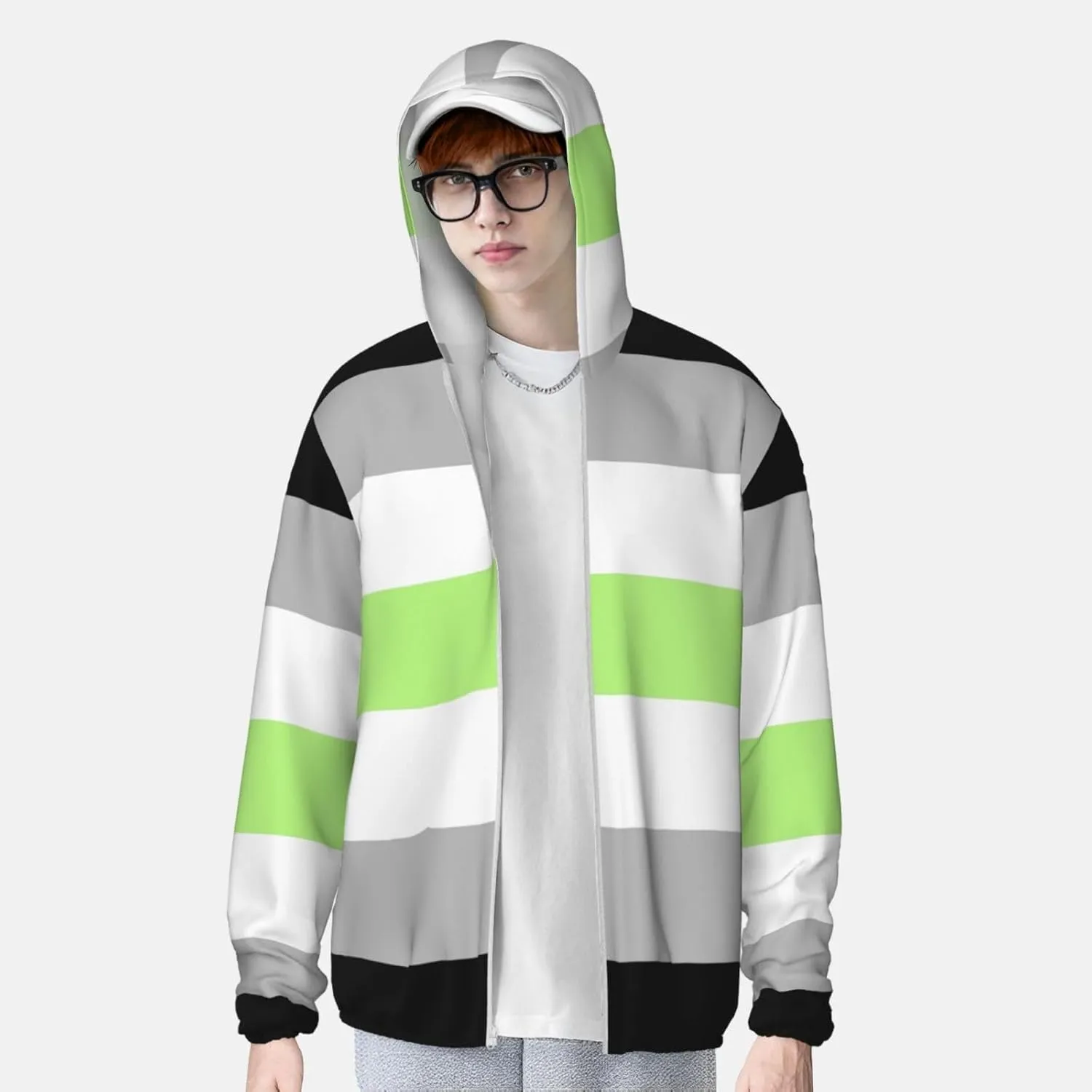Asexual Pride Flag Sun Protection Hoodie Full Zip Shirts Jacket With Pockets For Hiking Outdoor Running For Women Men