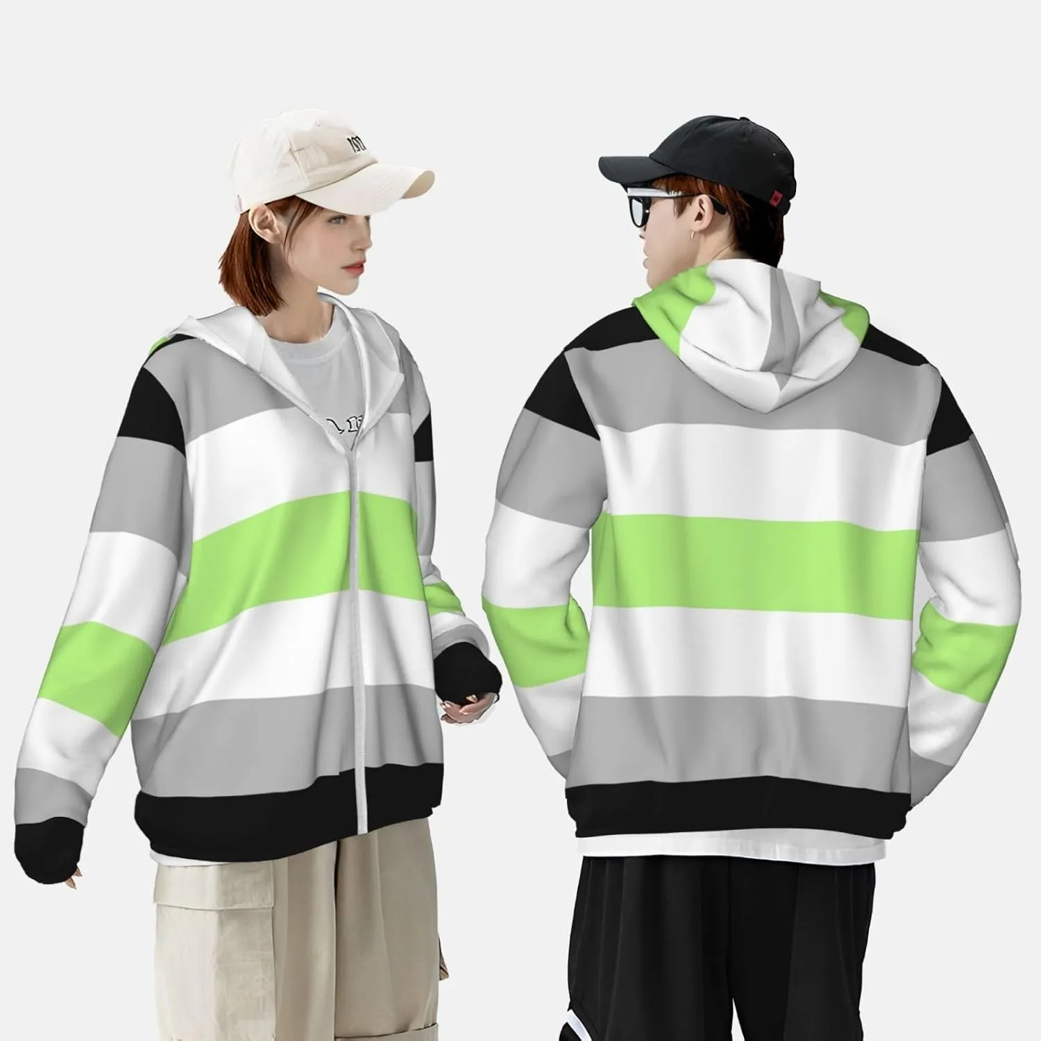 Asexual Pride Flag Sun Protection Hoodie Full Zip Shirts Jacket With Pockets For Hiking Outdoor Running For Women Men