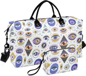 Aslsiy Travel Duffel Bags for Women Esoteric Mystical Eyes Sports Duffel Bag White Weekender Bags Gym Bag with Toiletry Bag Carry on Overnight Bag