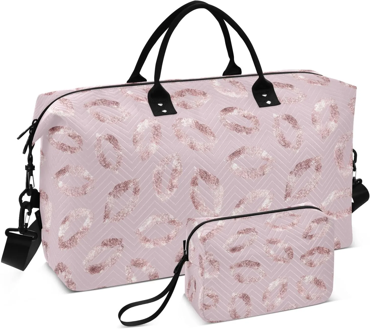 Aslsiy Travel Duffel Bags for Women Kisses Glitter Marble Lips Traces Weekender Bags Sports Duffel Bags Gym Bag with Toiletry Bag Carry on Overnight Bag