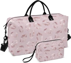 Aslsiy Travel Duffel Bags for Women Kisses Glitter Marble Lips Traces Weekender Bags Sports Duffel Bags Gym Bag with Toiletry Bag Carry on Overnight Bag