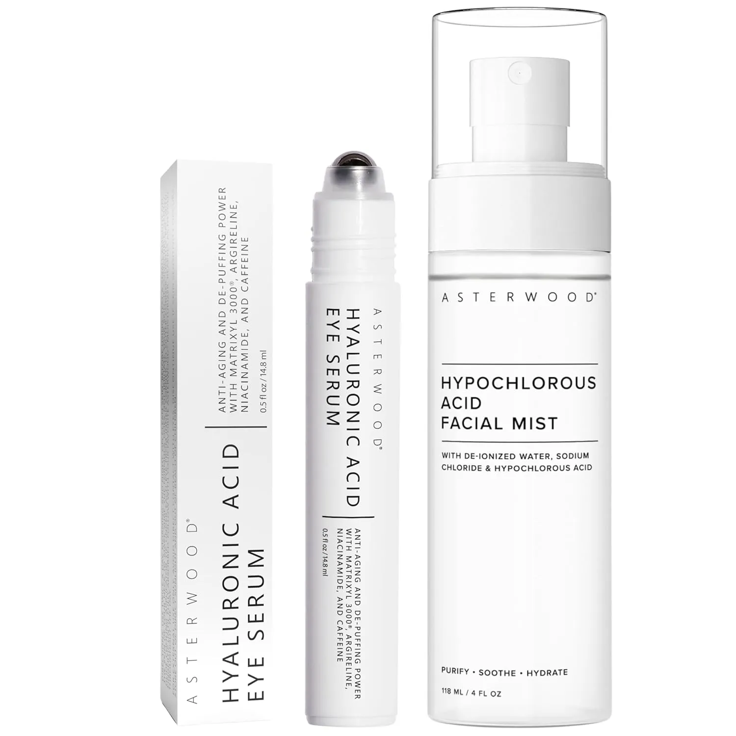 Asterwood Hyaluronic Acid Eye Serum   Hypochlorous Acid Facial Mist