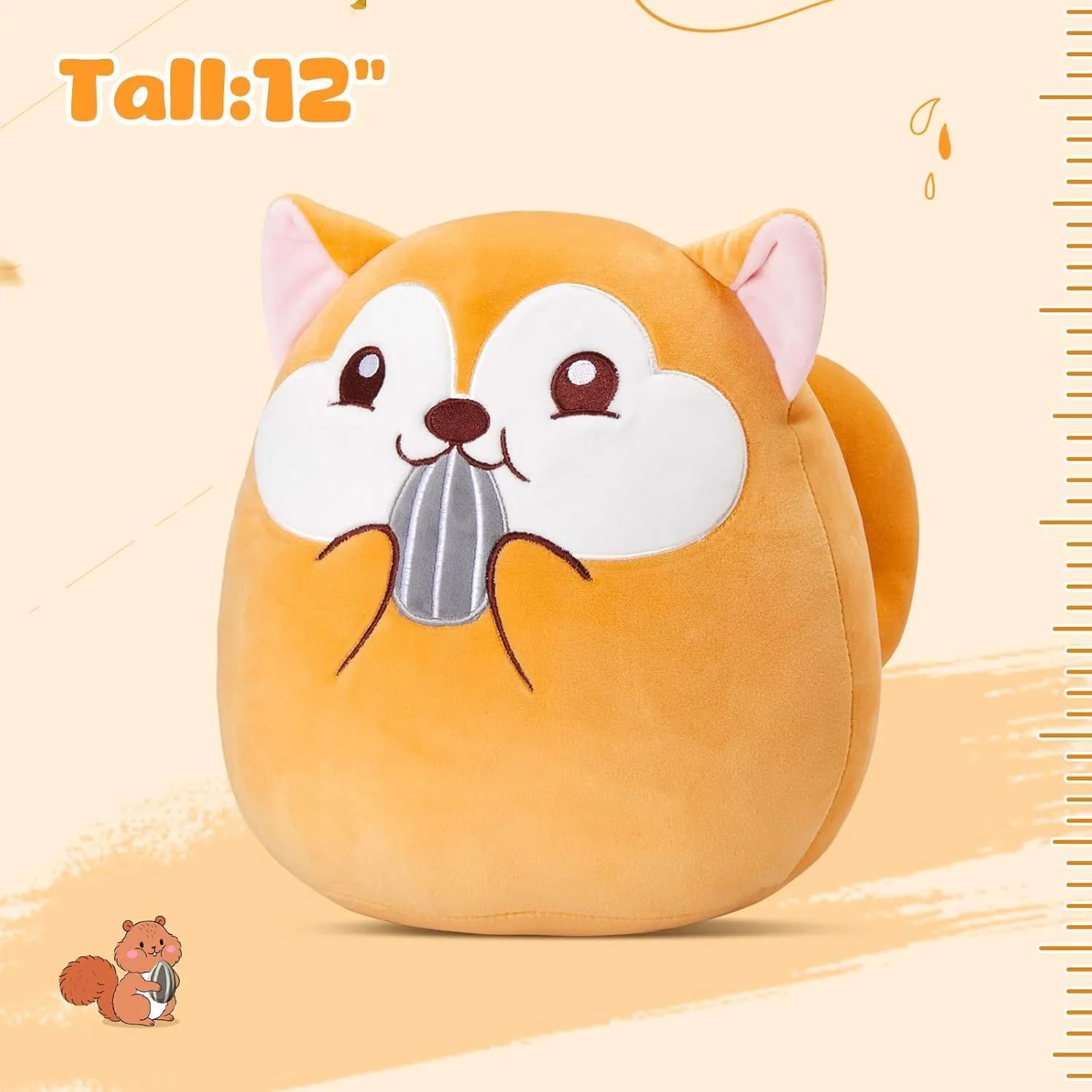 Athionsu 12-Inch Squirrel Plush Pillow Cute Stuffed Animal Pillow with Chubby Cheeks and Acorn, Soft and Squishy Plush Toy Cushion for Toddler Kids Boys and Girls