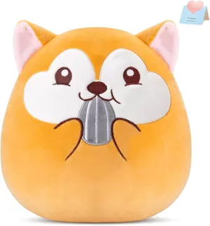 Athionsu 12-Inch Squirrel Plush Pillow Cute Stuffed Animal Pillow with Chubby Cheeks and Acorn, Soft and Squishy Plush Toy Cushion for Toddler Kids Boys and Girls