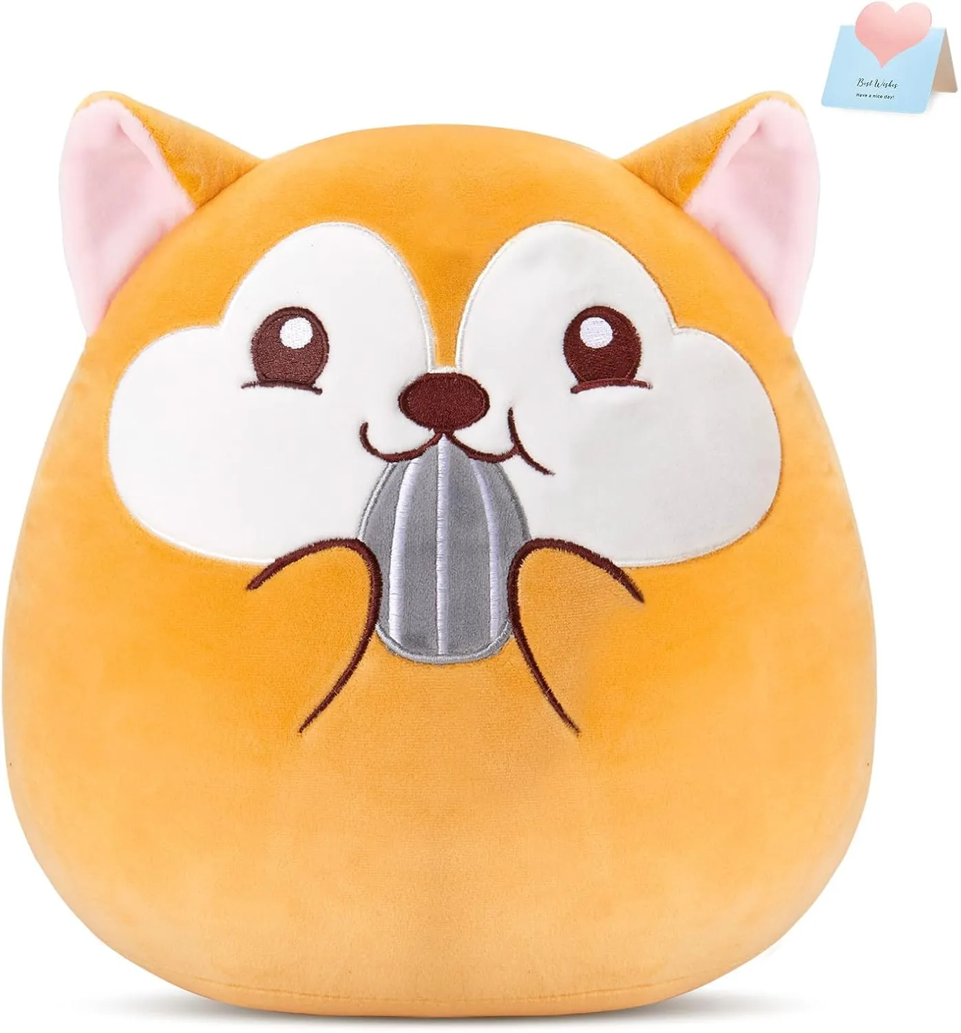 Athionsu 12-Inch Squirrel Plush Pillow Cute Stuffed Animal Pillow with Chubby Cheeks and Acorn, Soft and Squishy Plush Toy Cushion for Toddler Kids Boys and Girls