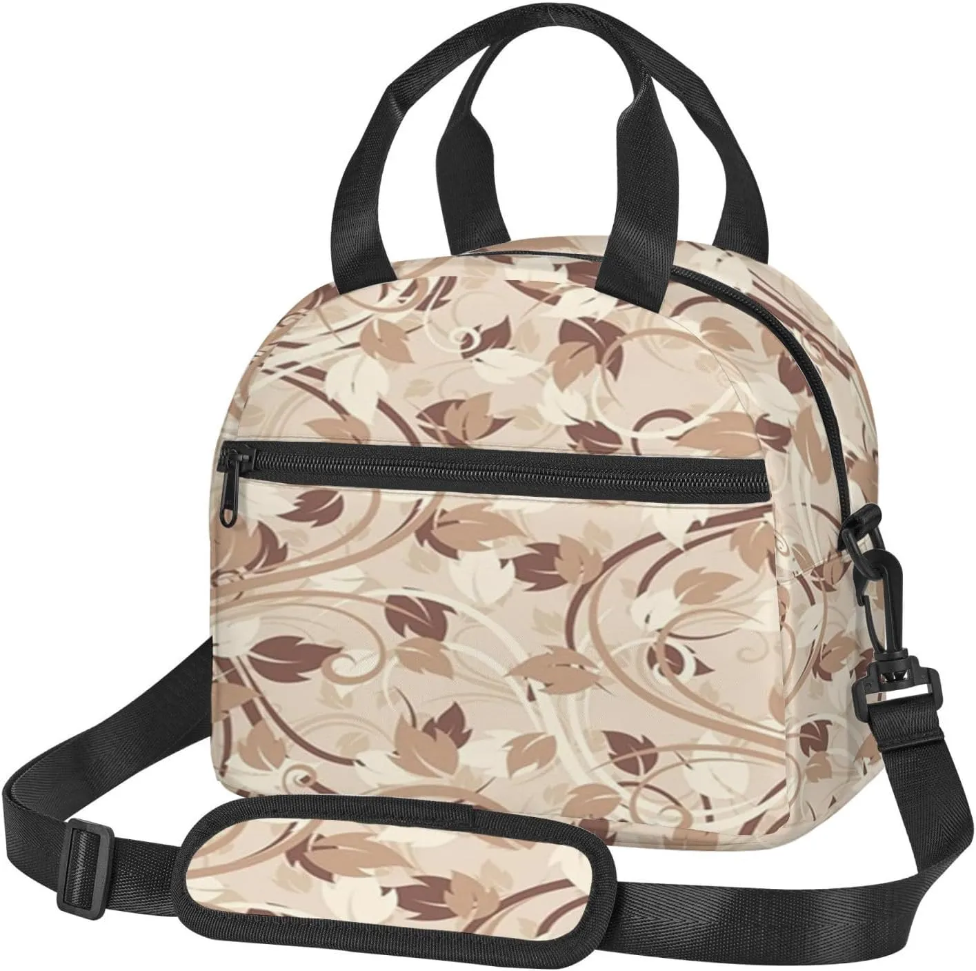Autumn Leaves,Lunch Bag for Women Cute Lunch Bag For Work,Autumn Leaves in Faded Earthen,Insulated Lunchbag Lunch Tote With Adjustable Strap For Office Picnic Beach,White Brown