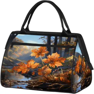 Autumn Maple Leaves Sunlight Gym Bag for Women Men, Travel Sports Duffel Bag with Trolley Sleeve, Waterproof Sports Gym Bag Weekender Overnight Bag Carry On Tote Bag for Travel Gym Sport
