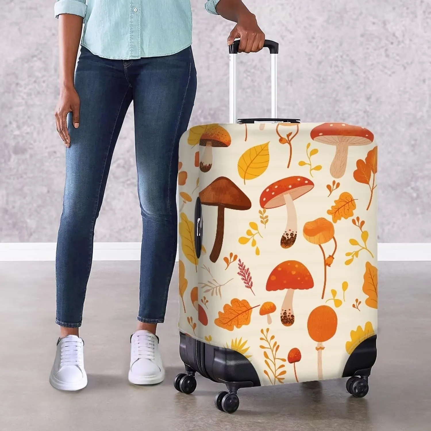 Autumn Mushrooms Travel Luggage Cover Protector Washable Elastic Suitcase Cover Luggage Protective Cover for 18-32 Inch Luggage Covers for Luggage Luggage Cover for Suitcase-L