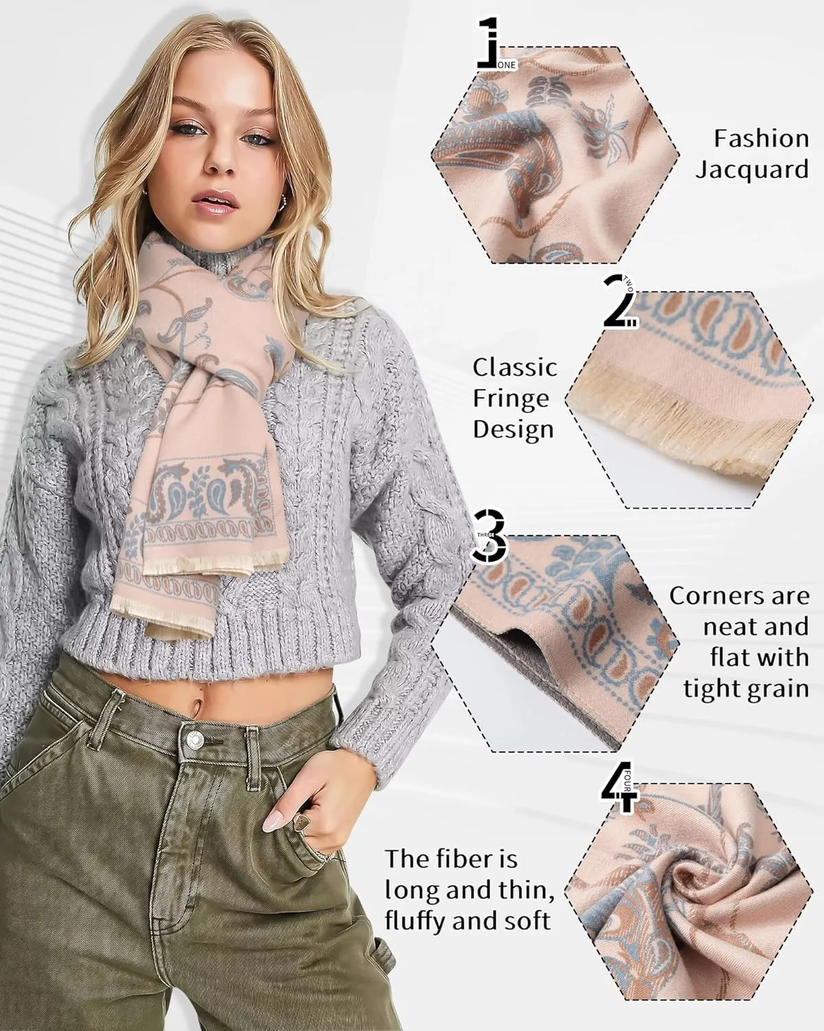 AWAYTR Pashmina Shawls Wraps for Women - Cashew Flower Winter Warm Big Scarf for Women Shawls and Wraps for Evening Dresses