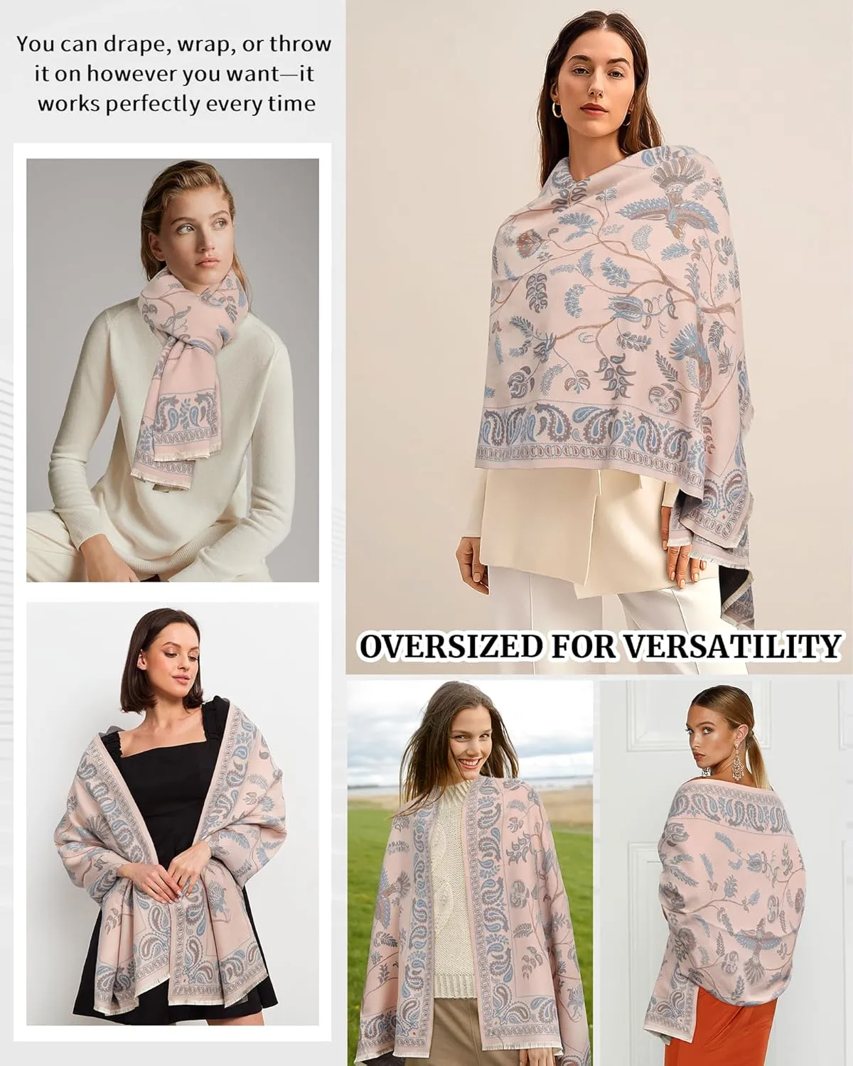 AWAYTR Pashmina Shawls Wraps for Women - Cashew Flower Winter Warm Big Scarf for Women Shawls and Wraps for Evening Dresses