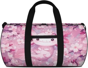 Axolotl Cherry Blossom Travel Duffel Bag Large Foldable Waterproof Overnight Bag for Beach Swim Bags Pool Sports Gym