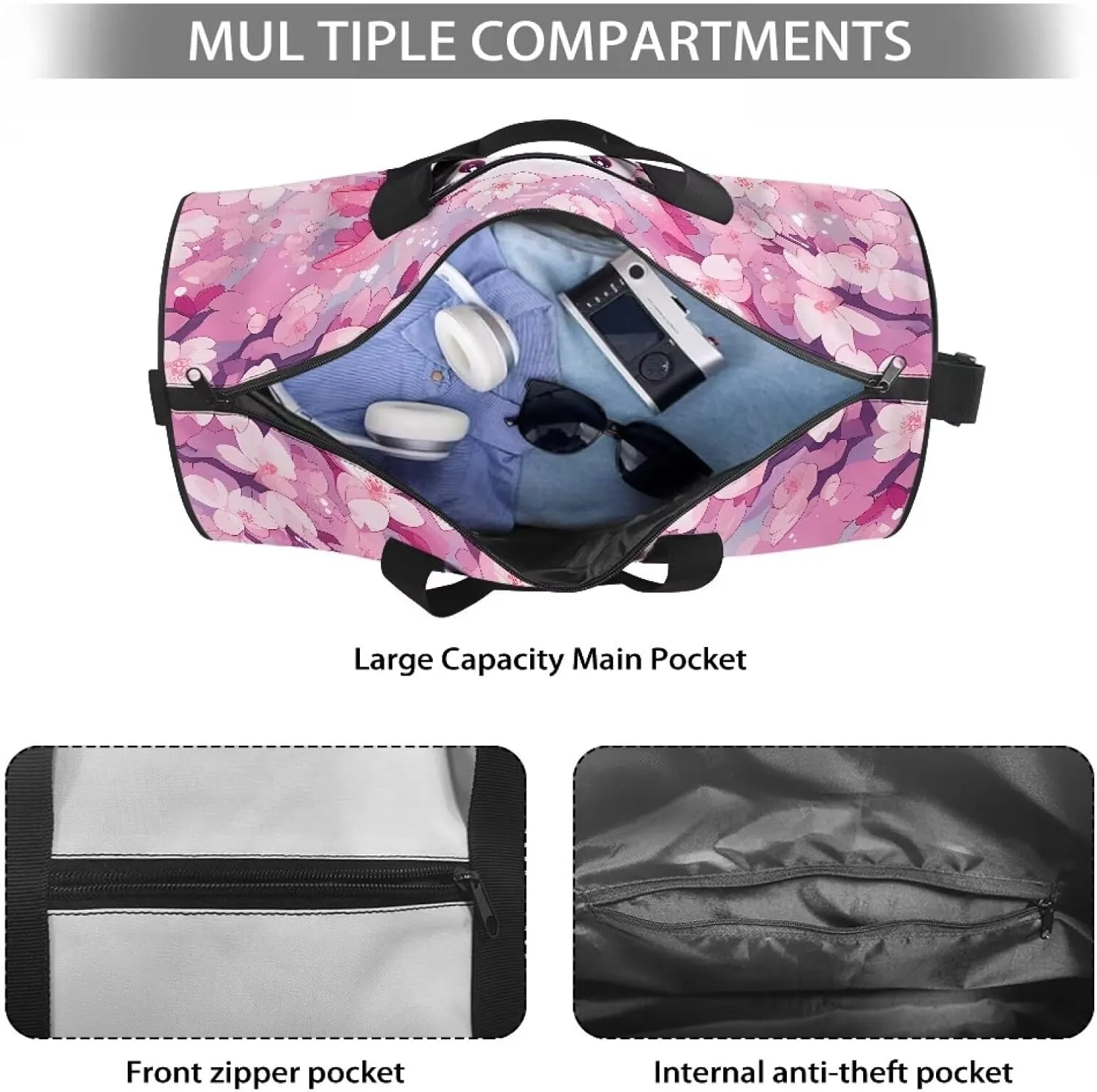 Axolotl Cherry Blossom Travel Duffel Bag Large Foldable Waterproof Overnight Bag for Beach Swim Bags Pool Sports Gym