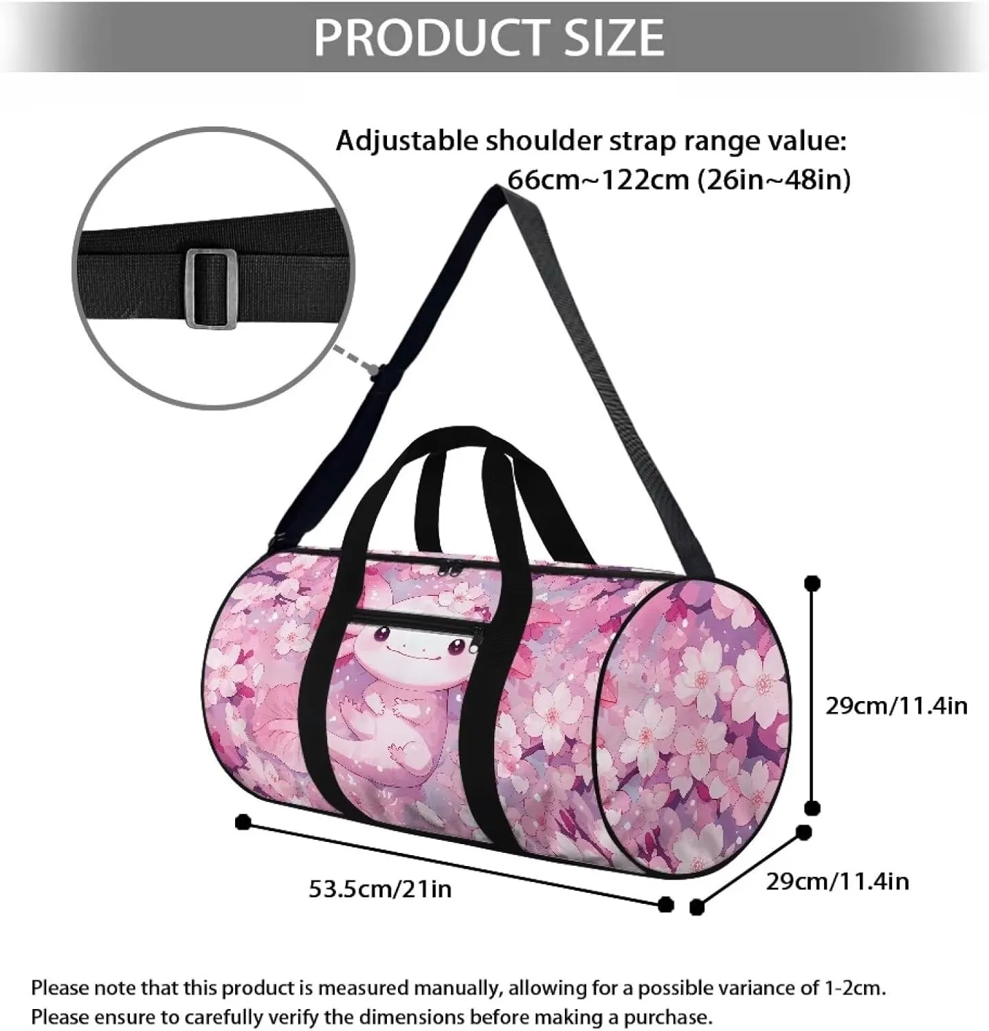 Axolotl Cherry Blossom Travel Duffel Bag Large Foldable Waterproof Overnight Bag for Beach Swim Bags Pool Sports Gym
