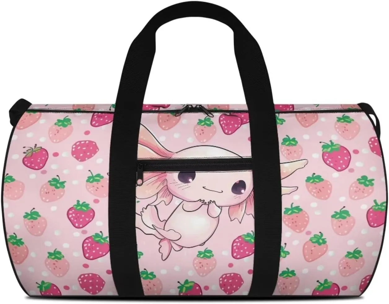 Axolotl Strawberry Travel Duffel Bag Large Foldable Waterproof Overnight Bag for Beach Swim Bags Pool Sports Gym