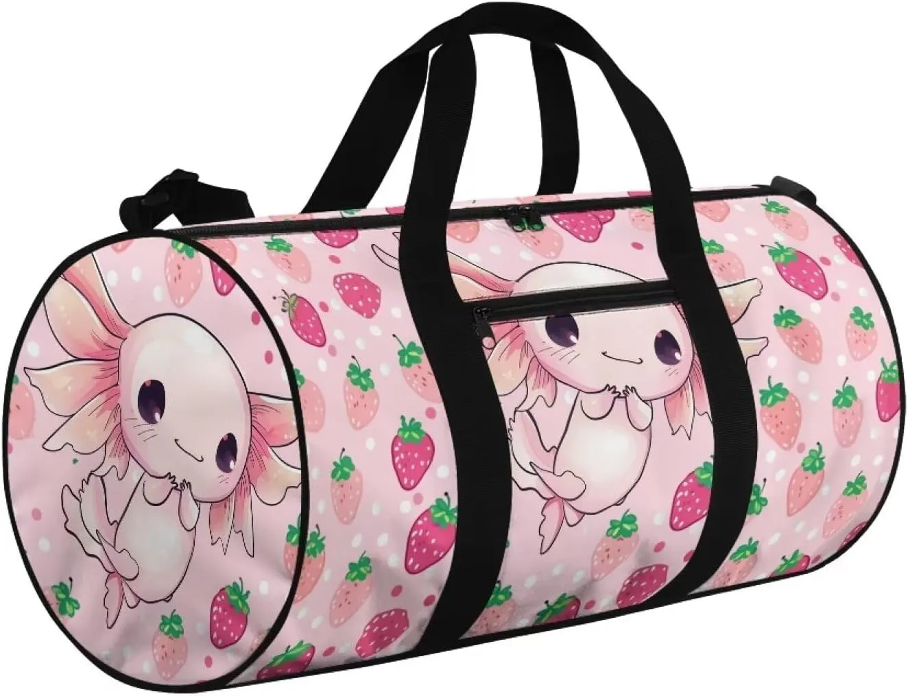 Axolotl Strawberry Travel Duffel Bag Large Foldable Waterproof Overnight Bag for Beach Swim Bags Pool Sports Gym