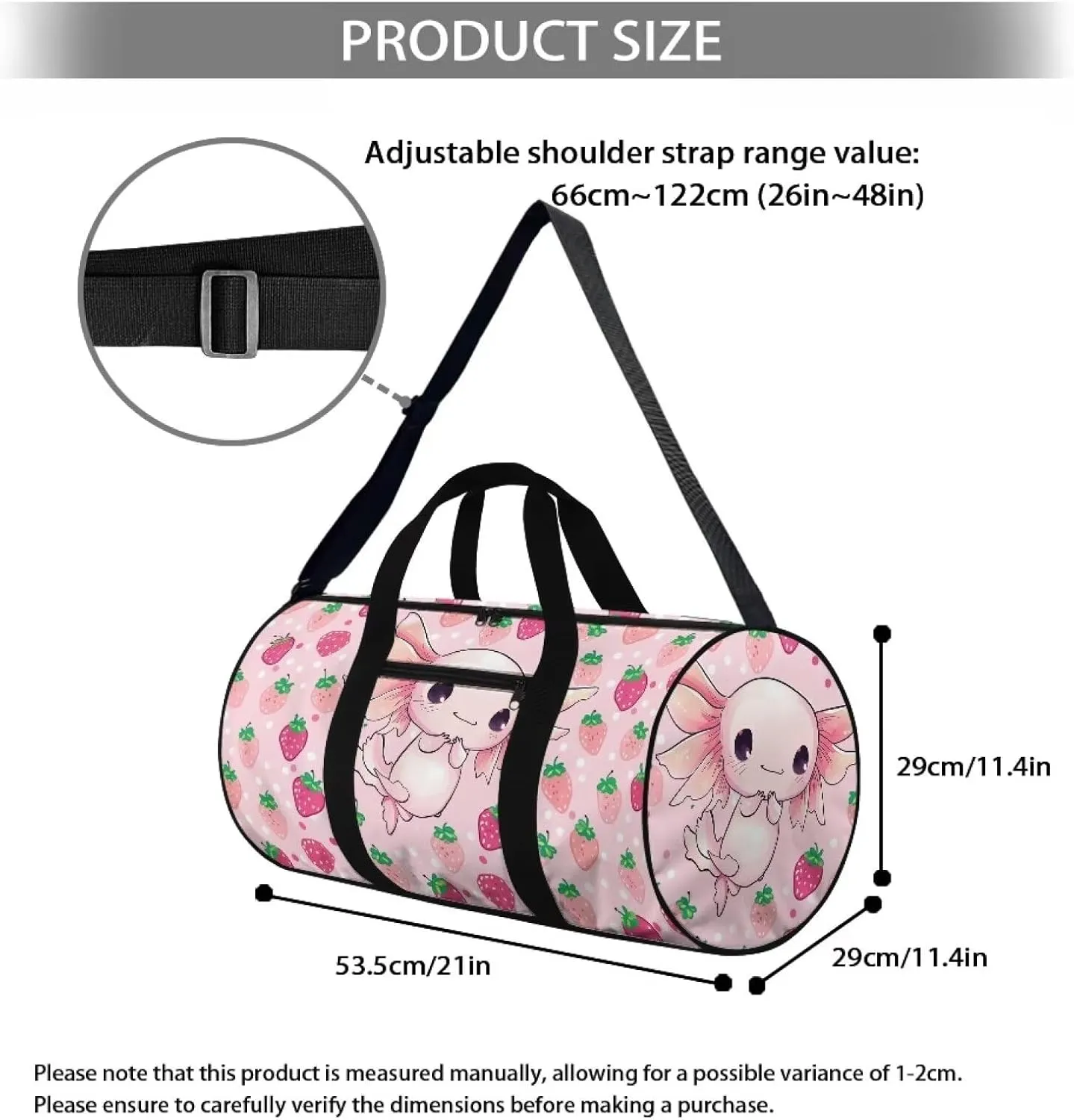 Axolotl Strawberry Travel Duffel Bag Large Foldable Waterproof Overnight Bag for Beach Swim Bags Pool Sports Gym