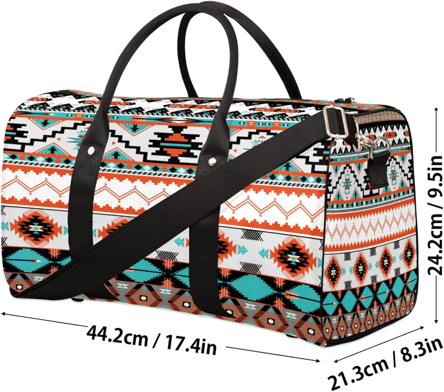 Aztec Western Travel Duffel Bag, Ethnic Aztec Geometric Sports Tote Gym Bag Foldable Western Aztec Weekender Bag Carry on Luggage Handle Bag Overnight Shoulder Bag for Women Men