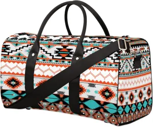 Aztec Western Travel Duffel Bag, Ethnic Aztec Geometric Sports Tote Gym Bag Foldable Western Aztec Weekender Bag Carry on Luggage Handle Bag Overnight Shoulder Bag for Women Men
