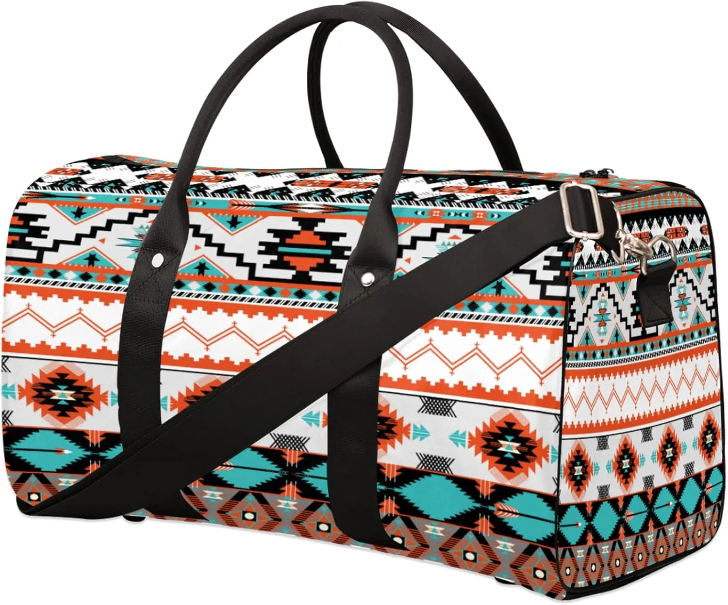 Aztec Western Travel Duffel Bag, Ethnic Aztec Geometric Sports Tote Gym Bag Foldable Western Aztec Weekender Bag Carry on Luggage Handle Bag Overnight Shoulder Bag for Women Men