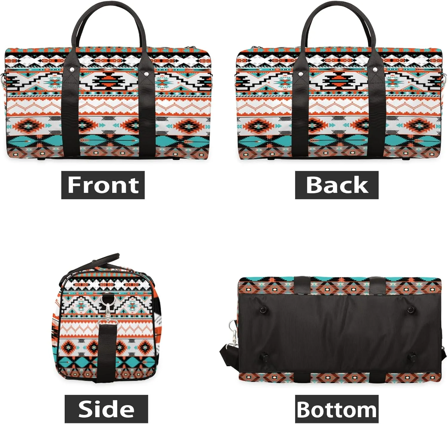 Aztec Western Travel Duffel Bag, Ethnic Aztec Geometric Sports Tote Gym Bag Foldable Western Aztec Weekender Bag Carry on Luggage Handle Bag Overnight Shoulder Bag for Women Men
