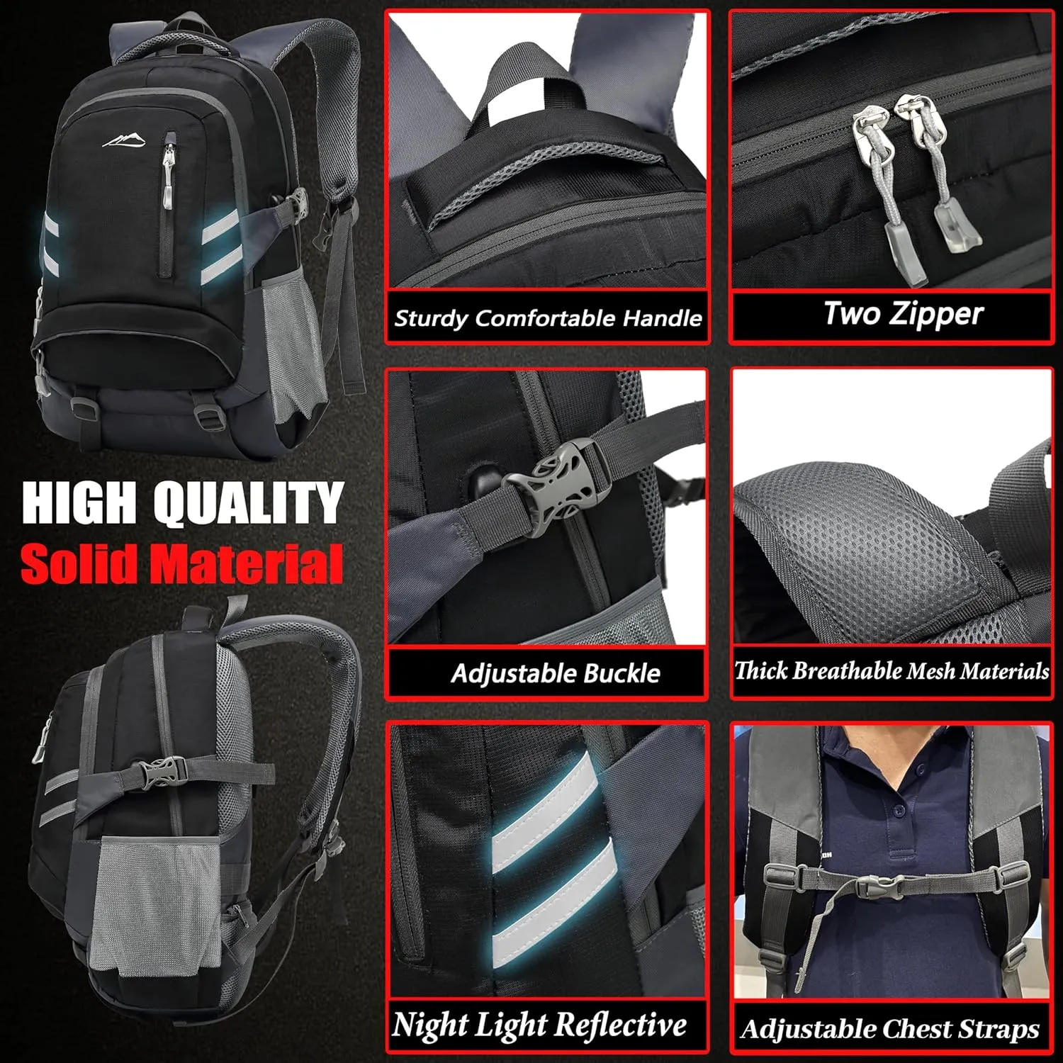 Backpack Bookbag for College Laptop Travel, Fit Laptop Up to 15.6 inch Multi Compartment with USB Charging Port Anti theft, Gift for Men Women (Black)