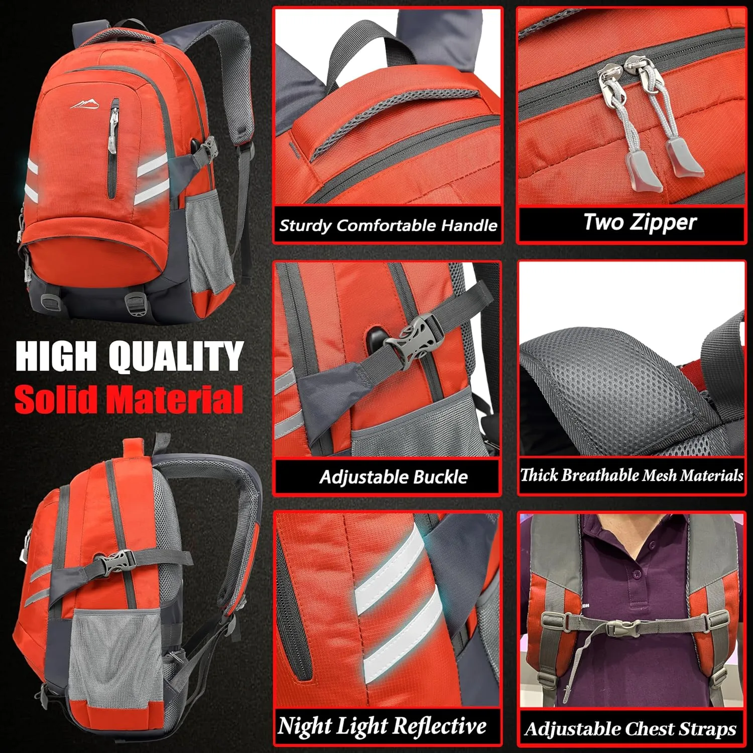 Backpack Bookbag for College Laptop Travel, Fit Laptop Up to 15.6 inch Multi Compartment with USB Charging Port Anti theft, Gift for Men Women (Orange)
