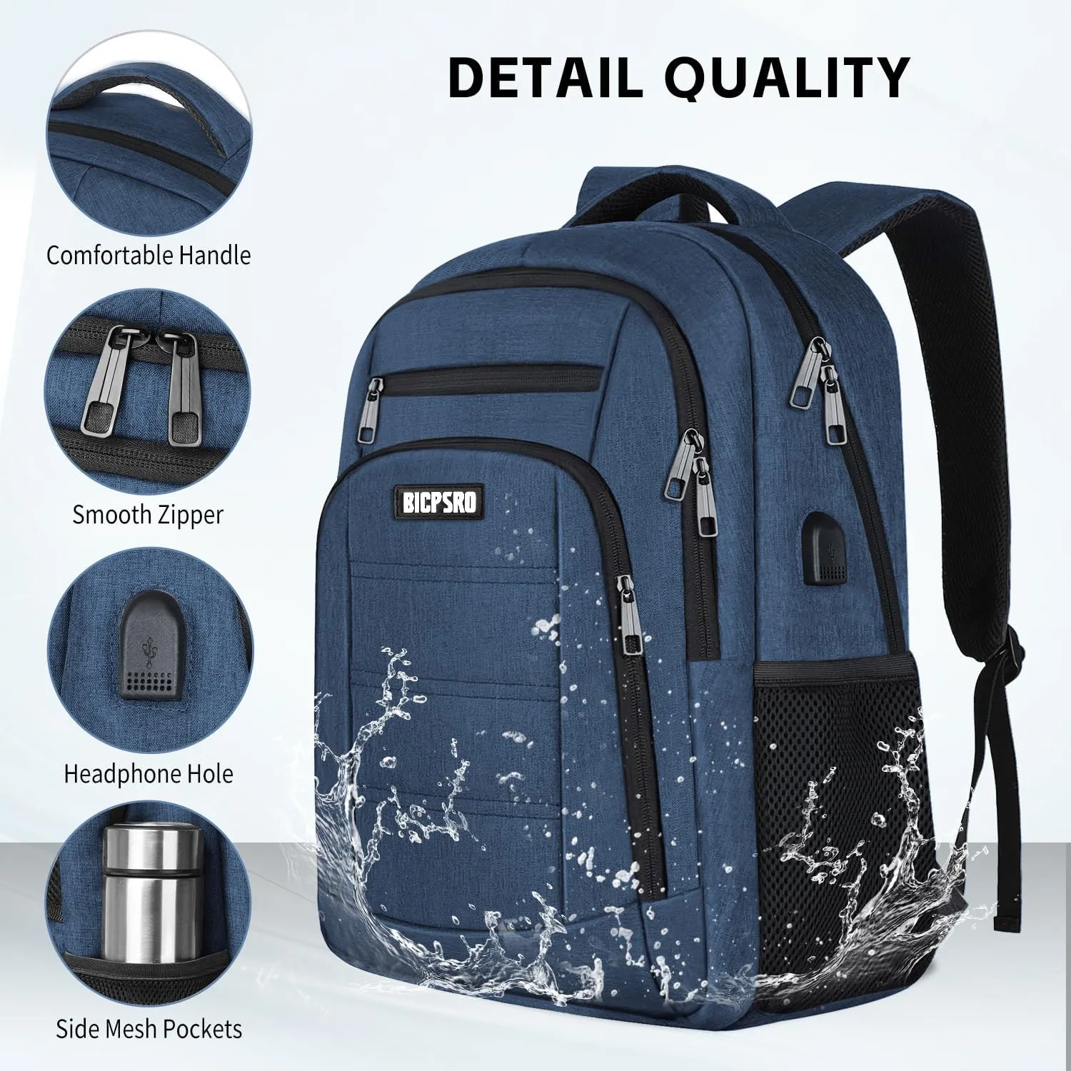 Backpack for Men Women, School Backpack for Teens Boys Girls, Work Business Backpack with USB Charging Port,Water Resistant College Computer Bookbag Fits 15.6 Inch Laptop,Back Pack,Mochilas Blue