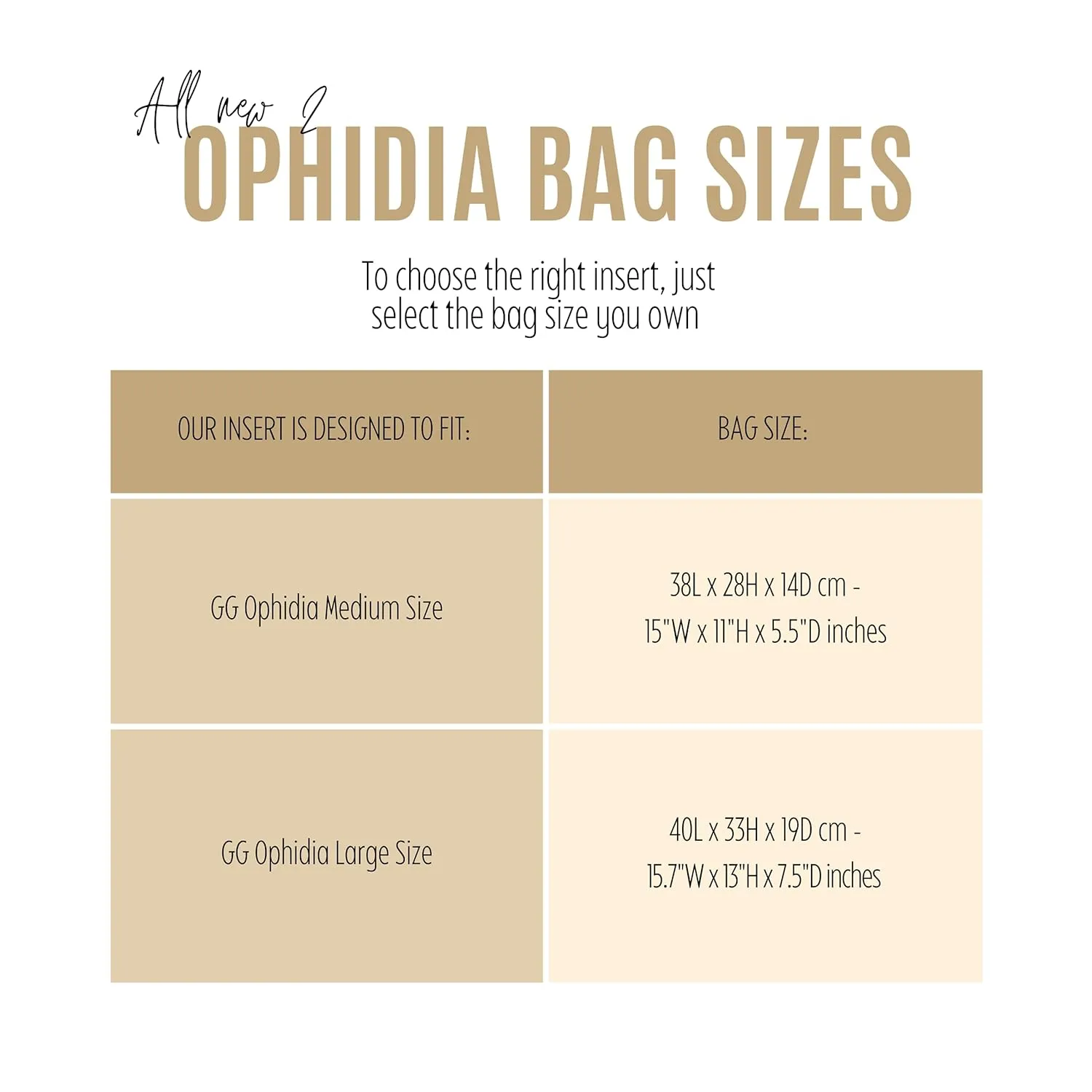 Bag Organizer fits Ophidia Medium Tote Bag Organizer, Ophidia Large Tote Bag Organizer, Handmade 2mm Premium Felt Insert with Gold Zipper Snug Sturdy Fit (For Ophidia Large Size, Beige)
