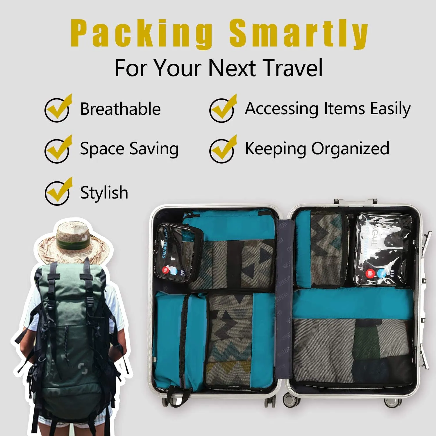 BAGAIL 8 Set/9 Set Packing Cubes Luggage Packing Organizer for Travel, Suitcase Packing Bags for Travel Accessories