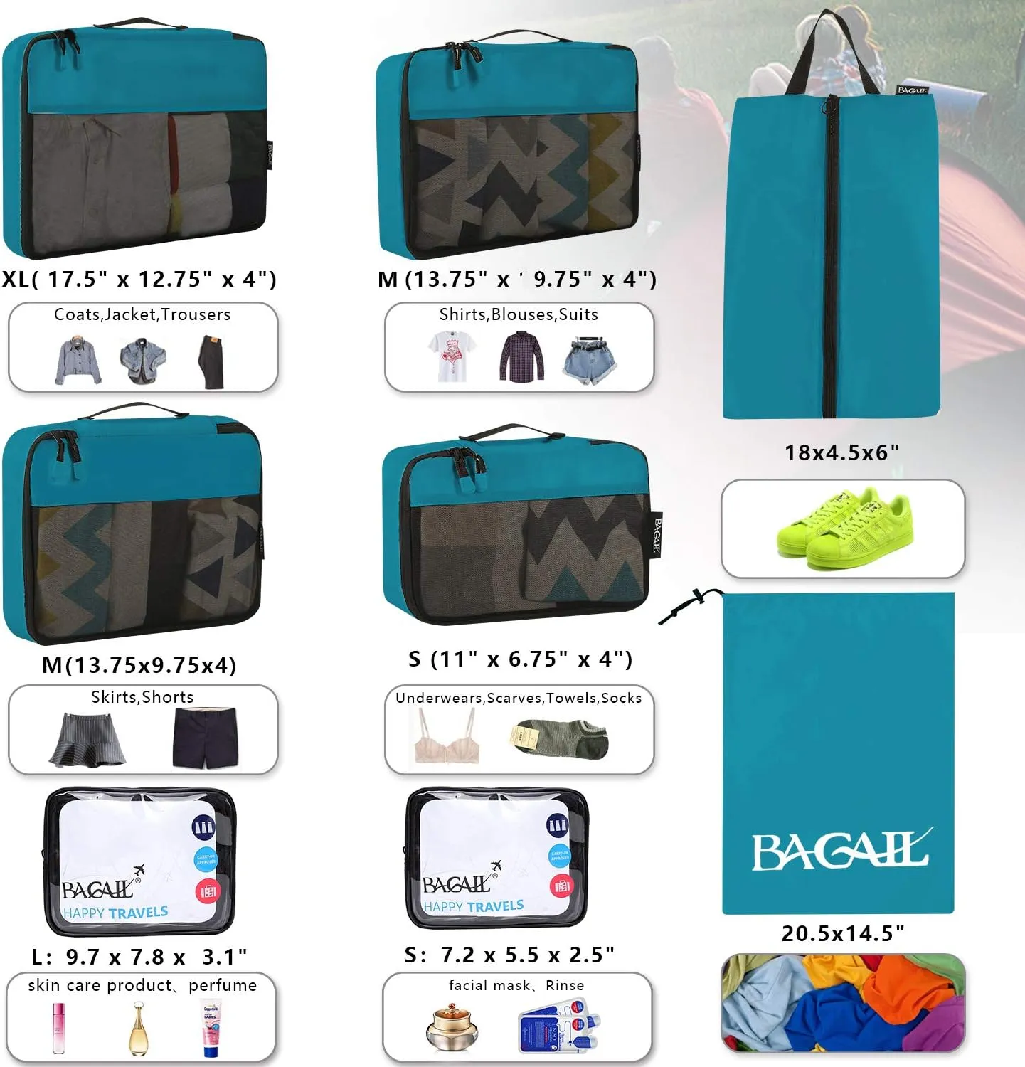 BAGAIL 8 Set/9 Set Packing Cubes Luggage Packing Organizer for Travel, Suitcase Packing Bags for Travel Accessories