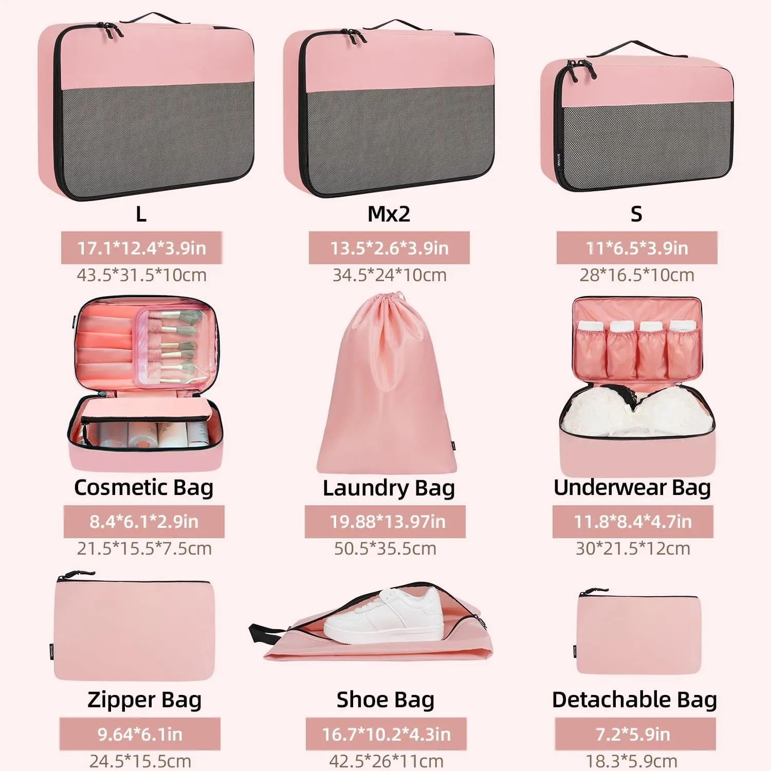 BAGAIL 8 Set/9 Set Packing Cubes Luggage Packing Organizer for Travel, Suitcase Packing Bags for Travel Accessories