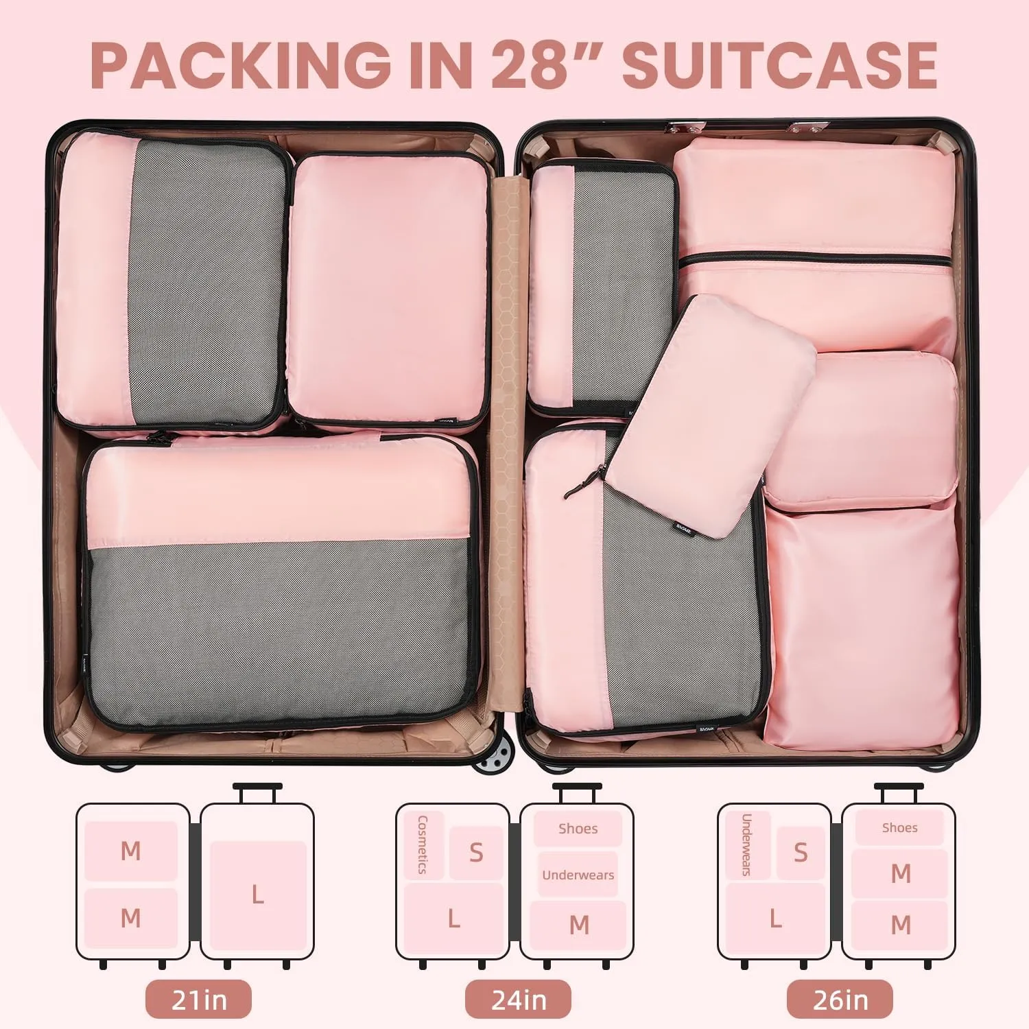 BAGAIL 8 Set/9 Set Packing Cubes Luggage Packing Organizer for Travel, Suitcase Packing Bags for Travel Accessories
