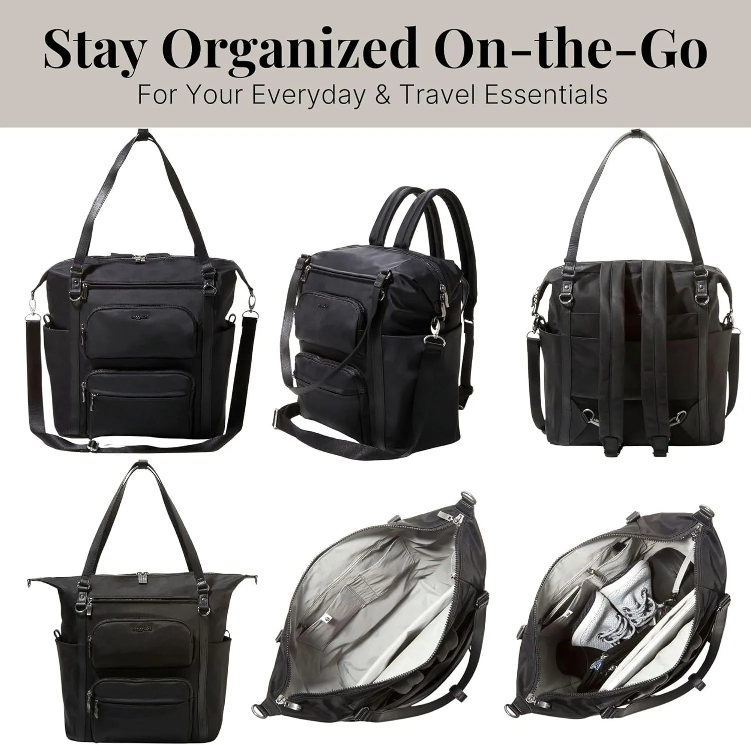 Baggallini Nolita Convertible Backpack - 14x11 Inch Travel Backpack with 16 Inch Laptop Sleeve - Lightweight Luggage Backpack