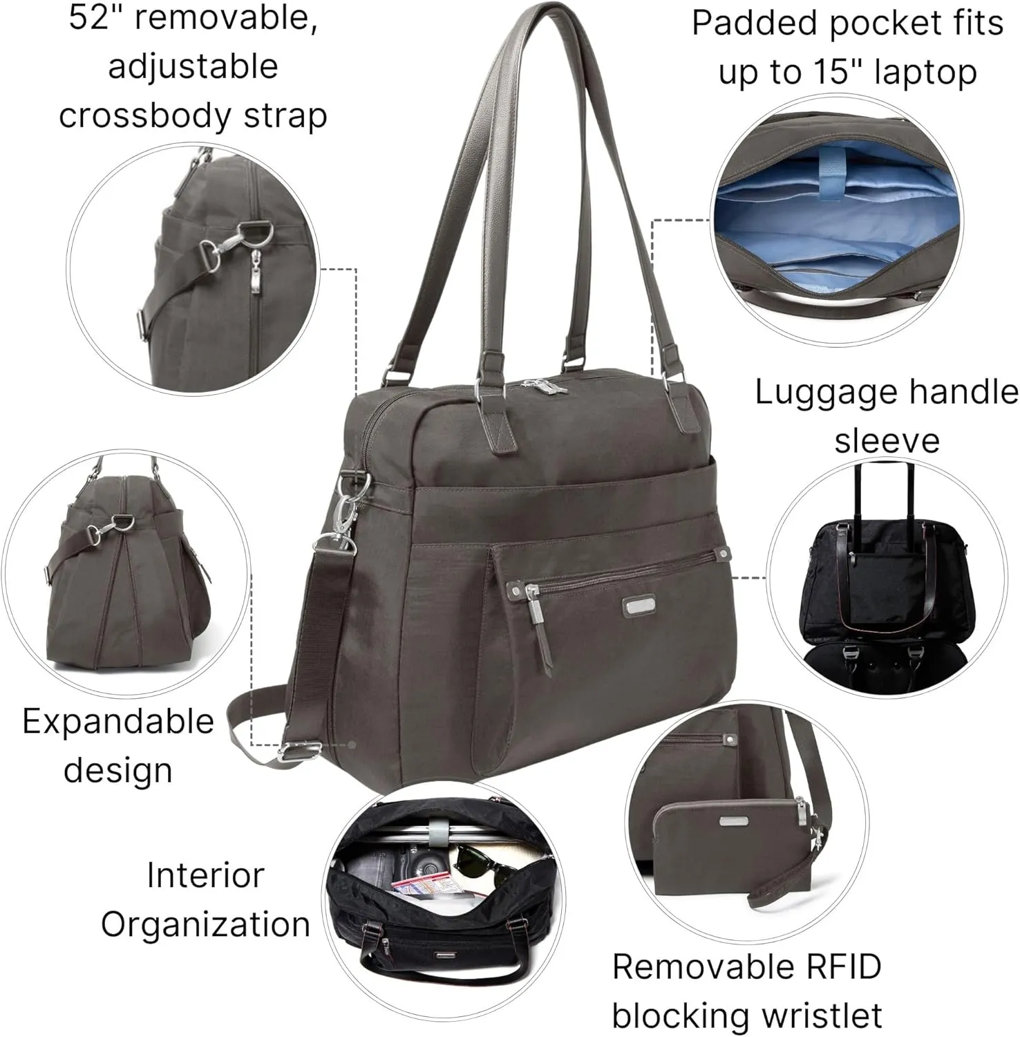 Baggallini Overnight Expandable Laptop Tote - Lightweight Travel Bag for Women