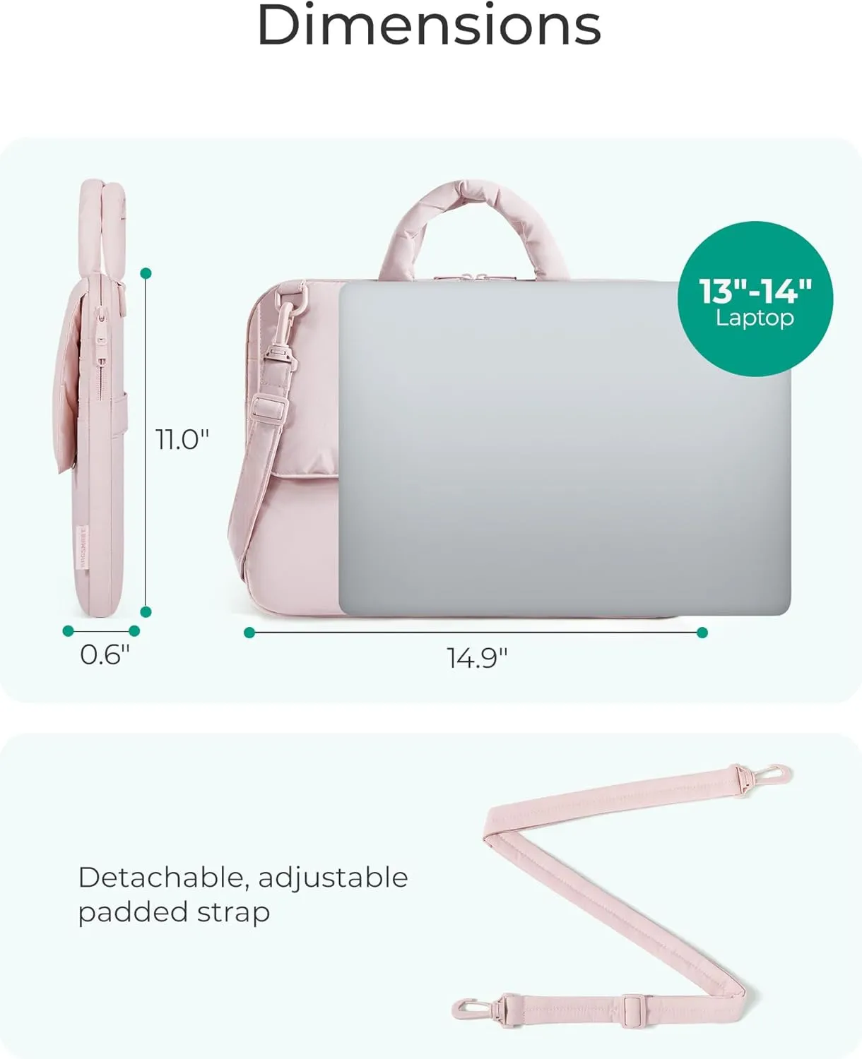 BAGSMART 13-14 Inch Laptop Case Sleeve, Protective Lightweight Puffy Laptop Bag with strap for MacBook Air/Pro, Shockproof Water Resistant Laptop Cover Compatible for 13.3 Dell HP Lenovo Asus,Beige